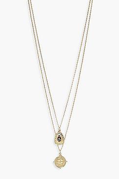 Boohoo Layered Semi Precious Stone + Bar Necklace