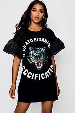 Boohoo Katy Embellished Tiger T-shirt Dress