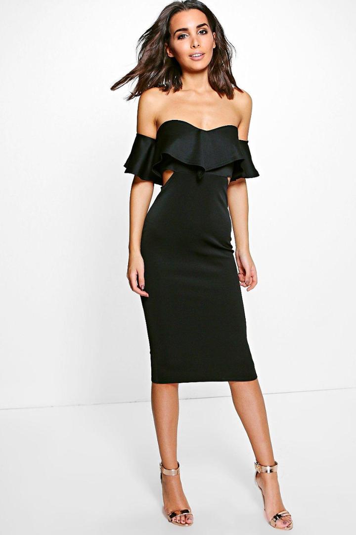 Boohoo Kyra Frill Detail Midi Bodycon Midi Dress Black