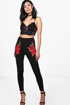 Boohoo Evah Rose Applique Skinny Stretch Trousers