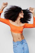 Boohoo Zendaya Ribbed Long Sleeve Bandeau Crop