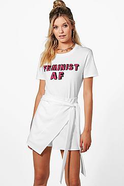 Boohoo Lenora Tie Side Belted Skort