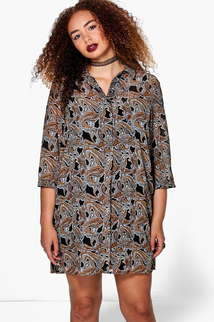 Boohoo Plus Marin Paisley Shirt Dress Multi