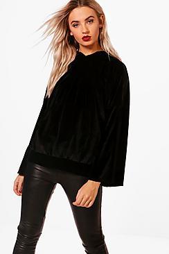 Boohoo Velvet Oversized Wide Sleeve Hoody