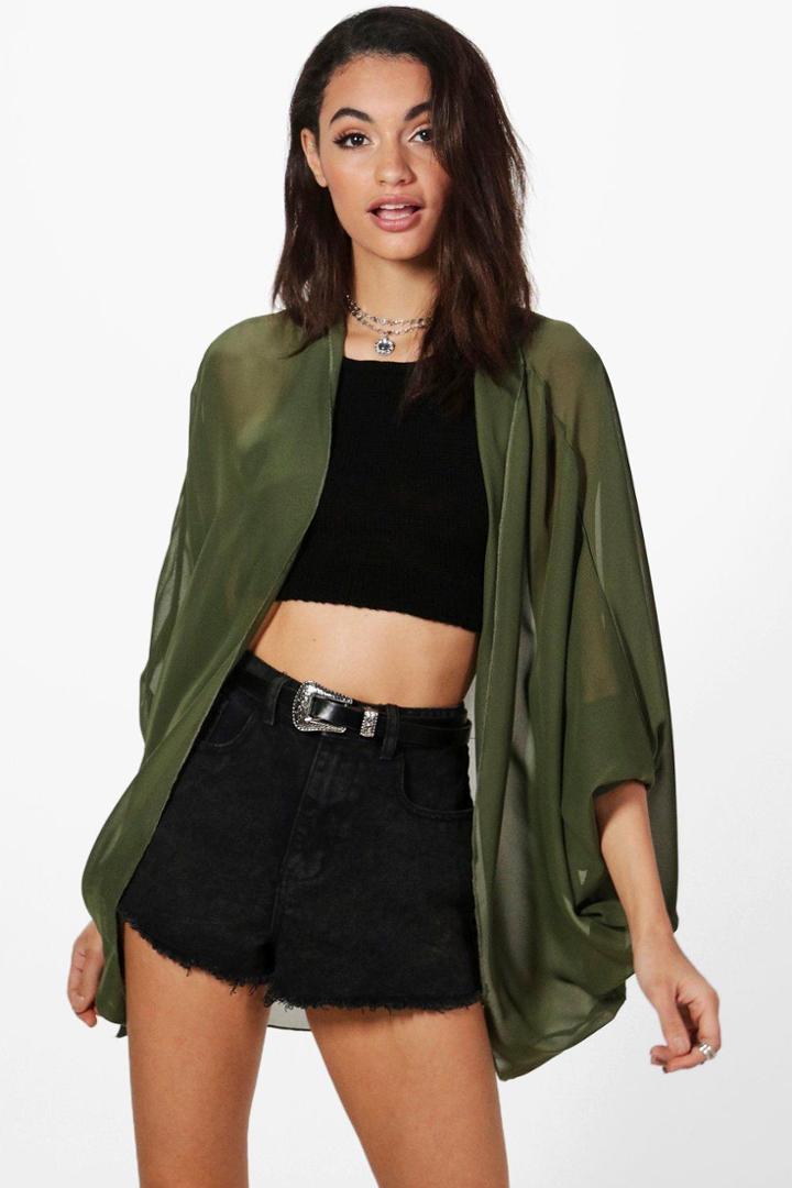 Boohoo Lucy Batwing Kimono Khaki