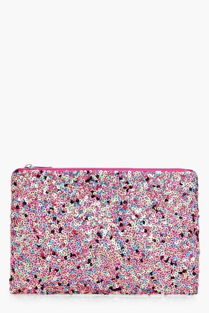 Boohoo Jennifer Multi Sequin Clutch Bag Pink