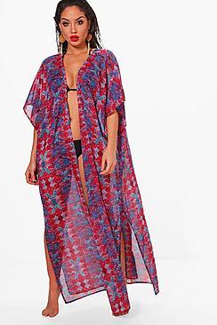 Boohoo Naomi Paisley Boho Maxi Beach Kimono