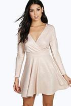 Boohoo Clara Metallic Speckle A-line Skater Dress