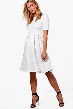 Boohoo Elizabeth Full Skirt Scuba Swing Dress