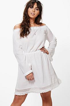 Boohoo Plus Tasha Crochet Lace Trim Skater Dress