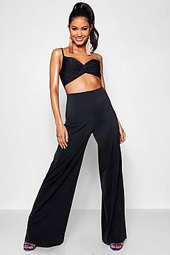 Boohoo Tiffany Slinky Wrap Front Tie Jumpsuit