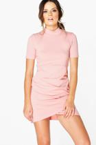 Boohoo Amie High Neck Cap Sleeve Wrap Dress Coral