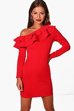 Boohoo Petite Tilly One Shoulder Trill Midi Dress