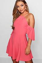 Boohoo Flo Cold Shoulder Strappy Back Skater Dress