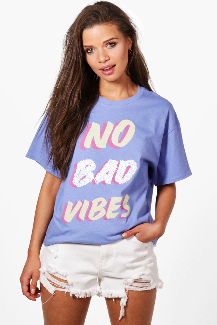 Boohoo Kylie Slogan Vibes Sequin Tee Multi