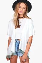 Boohoo Charlotte Tassel Trim Kimono Ivory