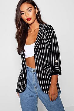 Boohoo Petite Striped Gold Button Blazer