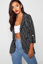 Boohoo Petite Striped Gold Button Blazer
