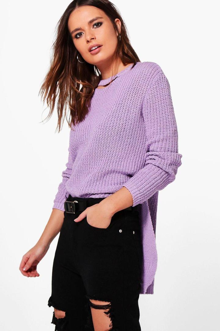 Boohoo Georgia Asymmetrical Choker Oversized Jumper Orchid