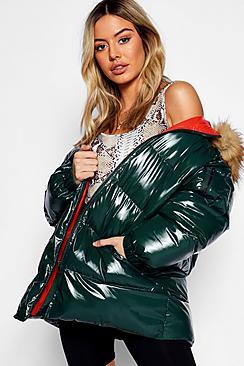 Boohoo Petite High Shine Padded Coat