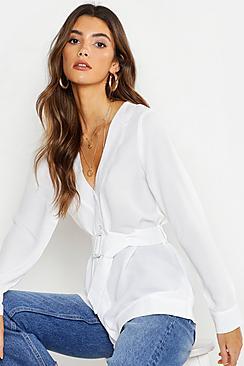 Boohoo Self Belt Cotton Feel Blazer Shirt