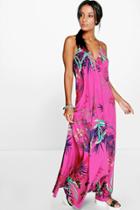 Boohoo Inna Tropical Halter Maxi Dress Purple