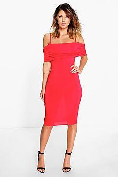 Boohoo Maisie Rouched Off Shoulder Slinky Midi Dress