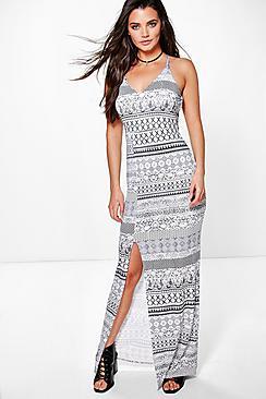 Boohoo Sophina Ethnic Printed Strappy Back Maxi Dress