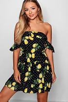 Boohoo Lemon + Polka Dot Ruffle Shoulder Mini Dress