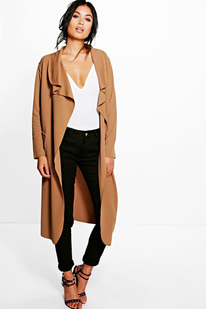 Boohoo Kylie Side Split Duster Camel