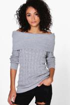 Boohoo Melissa Off The Shoulder Cable Knit Jumper Grey