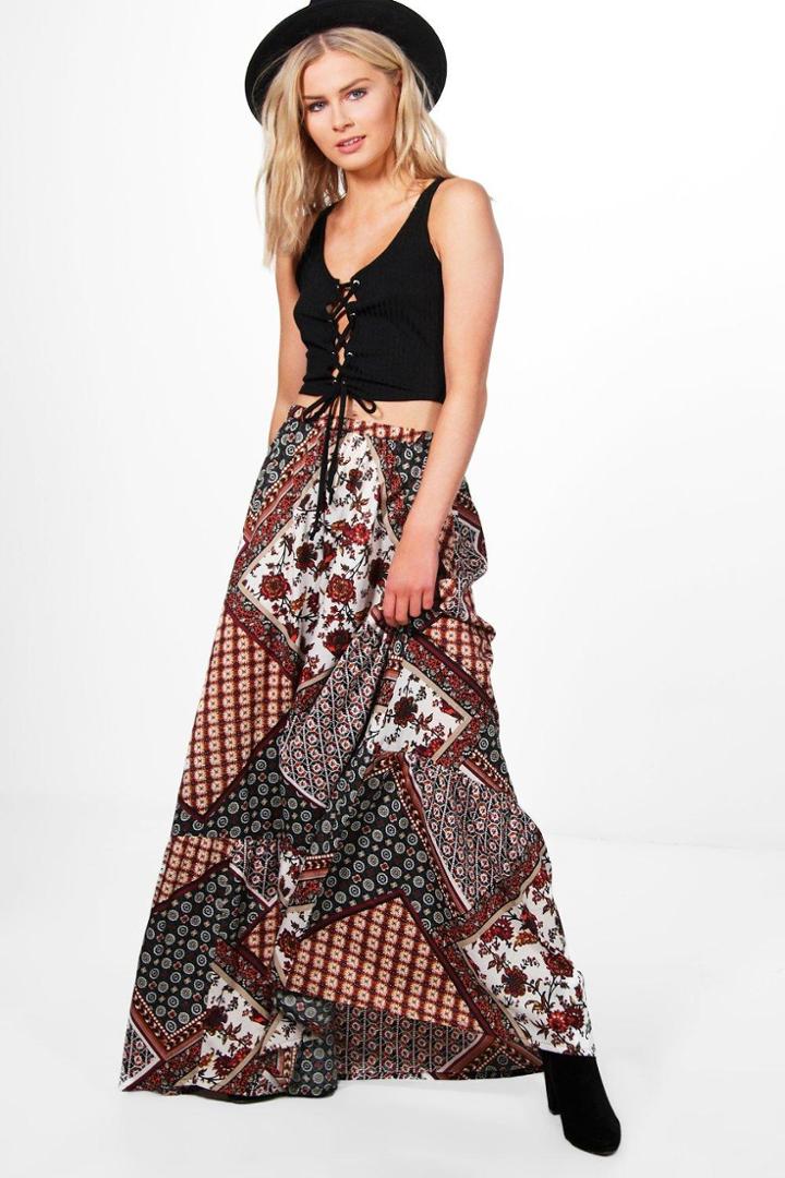 Boohoo Anouk Ruffle Detail Woven Maxi Skirt Multi