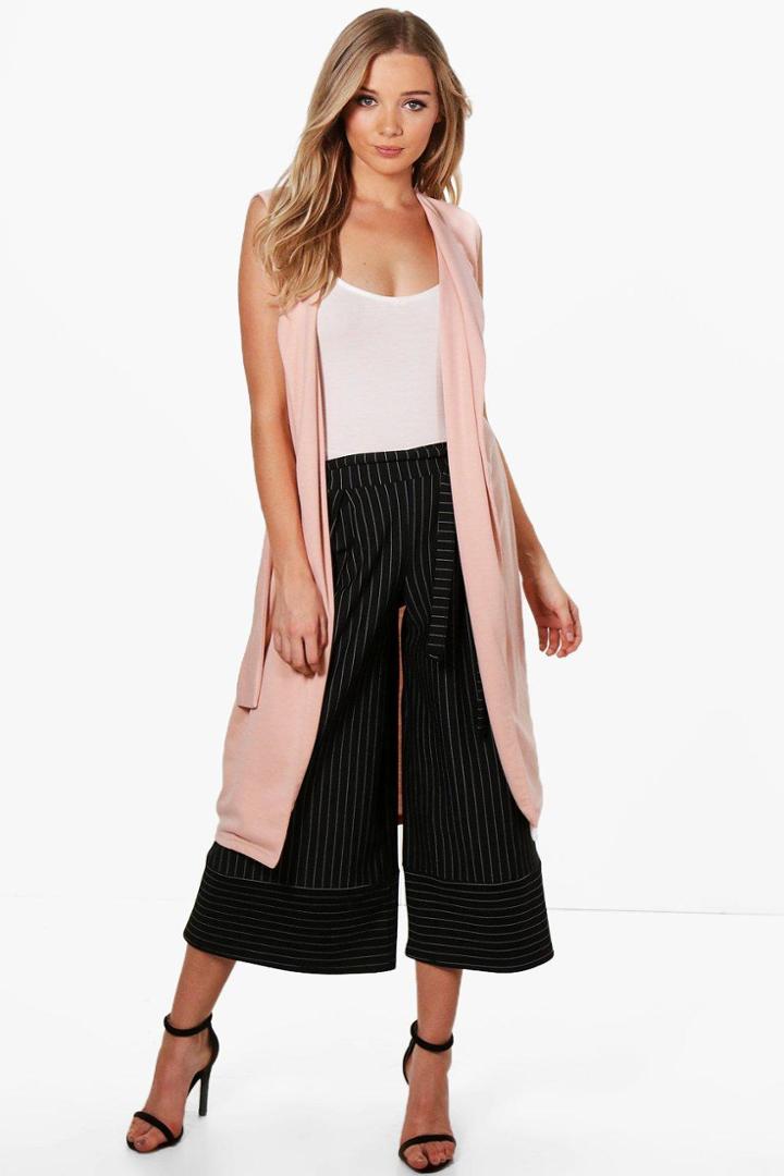 Boohoo Brooke Sleeveless Belted Duster Nude