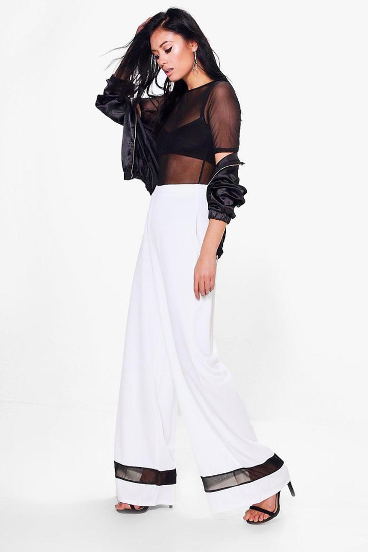 Boohoo Roxie Mesh Insert Wide Leg Trouser Ivory