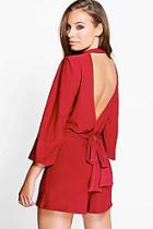 Boohoo Nia Long Sleeve Open Back Playsuit