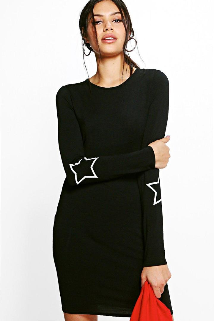 Boohoo Dorris Placement Star Print Bodycon Dress Black