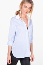 Boohoo Jessica Contrast Collar Stripe Shirt Blue