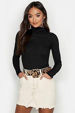 Boohoo Petite Knitted Slinky Rib Polo Neck
