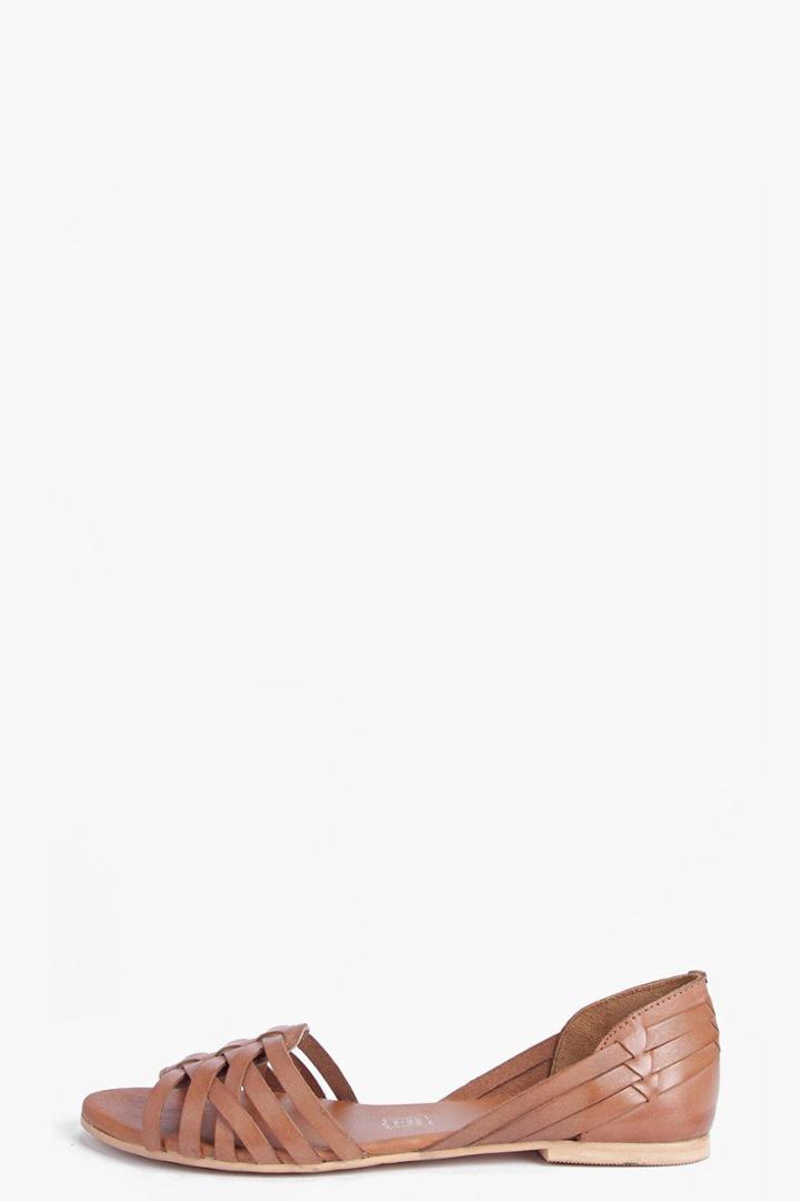 Boohoo Boutique Freya Woven Leather Ballet Tan