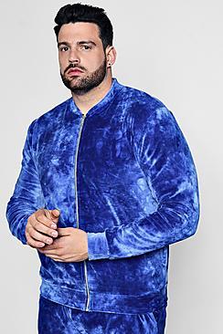 Boohoo Big And Tall Tie Dye Velour Bomber Co-ord
