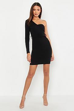 Boohoo Tall One Shoulder Belted Bodycon Mini Dress