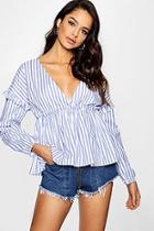Boohoo Rachel Striped Ruffle Waist Cotton Top