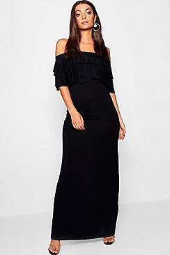 Boohoo Tall Off Shoulder Ruffle Maxi Dress