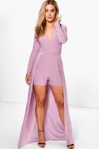 Boohoo Plus Harriet Long Sleeve Double Layer Playsuit Mauve