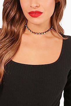 Boohoo Ellie Rainbow Diamante Stone Choker