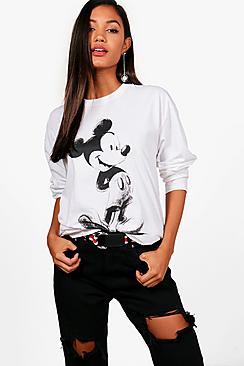 Boohoo Amy Disney Mickey Sketch Print Long Sleeve Tee