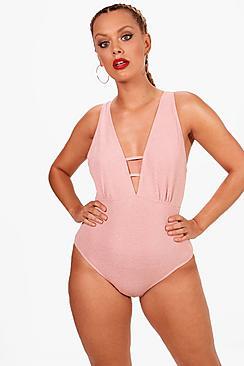 Boohoo Plus Penny Textured Plunge Strap Swimsuit