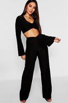 Boohoo Ruched Long Sleeve Top + V-front Wide Leg Trouser Co-ord