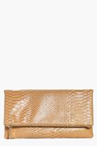 Boohoo Lara Snake Effect Fold Over Clutch Bag Camel