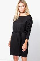 Boohoo Jenny Knot Front Slash Neck Shift Dress Black